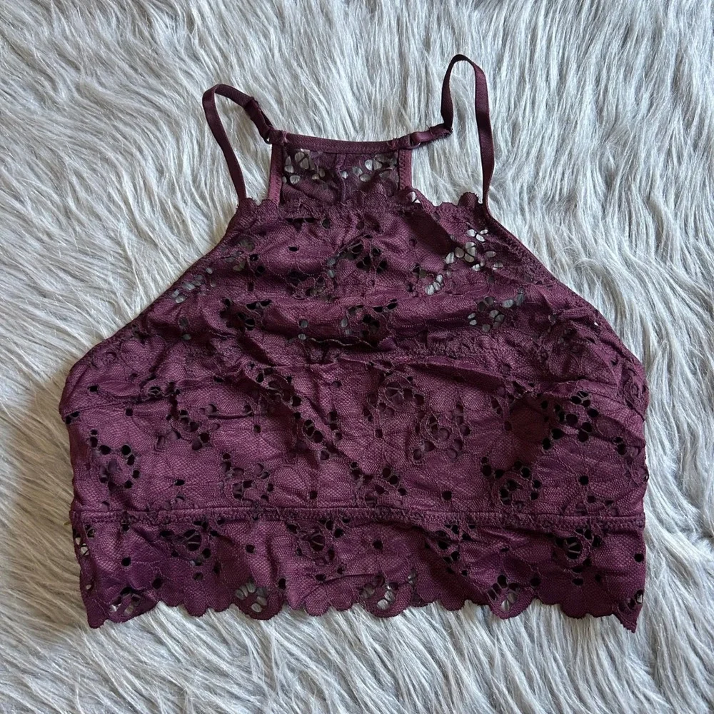 Aerie‎ Wireless Bralette Womens Size Medium Floral Lace High Neck Wirefree